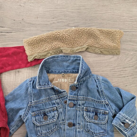 Baby Denim Jacket with removable fur collar body suit & Furry Booties Set  6-12m - Picture 3 of 7